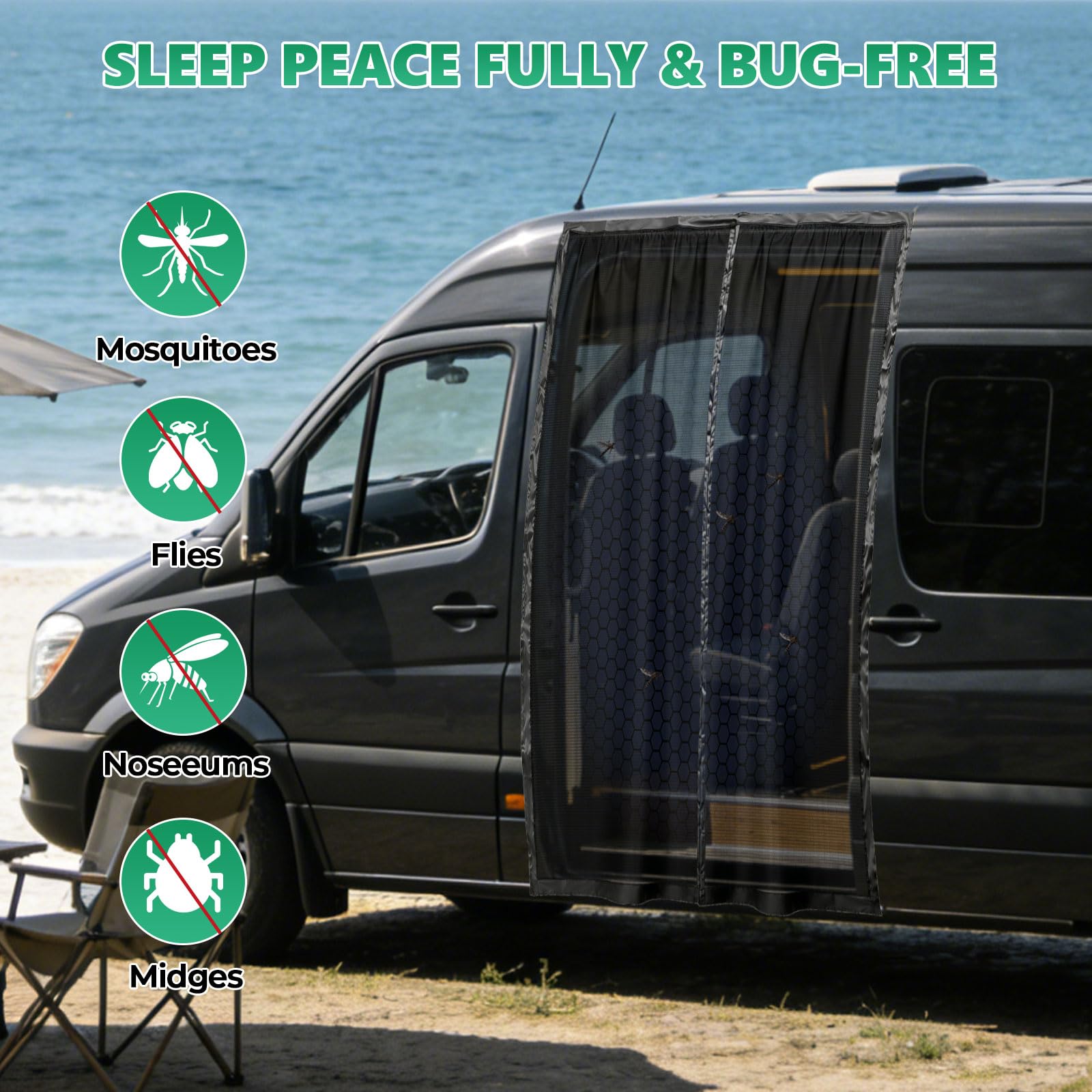 JOJOCY Zanzariera magnetica per furgoni Mercedes Sprinter (tetto medio/alto), Renault Master, VW Crafter (tetto alto/super alto), Ford Transit camper (lato e porta posteriore, 210 x 150 cm)