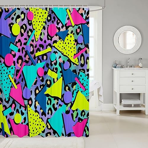 Miniatura 2 de Cortina de ducha retro de los años 80 y 90, 72 pulgadas de ancho x 72 pulgadas de largo, cortina de baño geométrica abstracta con círculos modernos