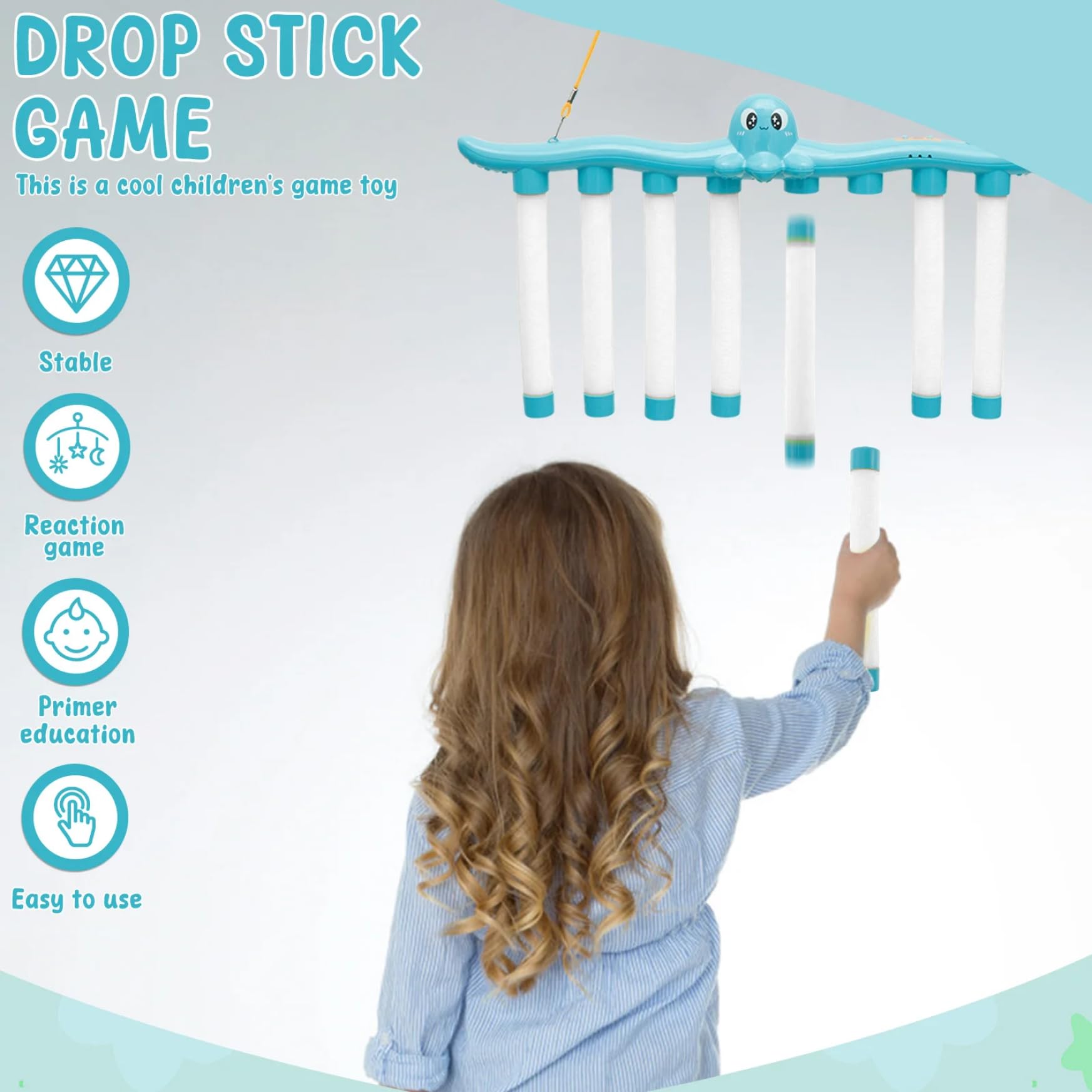 Gcroet Juego Reflex Challenge: Juego de Palos de Captura Recargables por USB con Luces, Juguete de coordinación Ojo-Mano de Velocidad Ajustable para niños, Actividad de Enfoque Familiar, Azul...