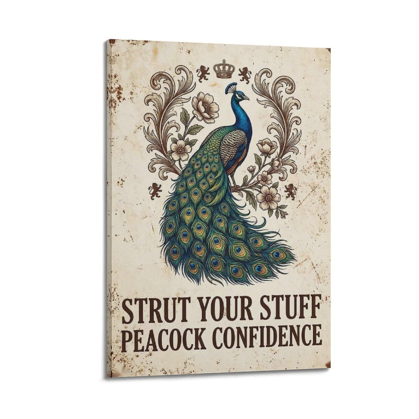 OKAHYS Peacock Bird Vintage Illustration Poster Tail Feather Modern Decorative Canvas Prints - Ideal Wall Art for Family, Man Cave, Game Room, Boys & Girls Bedroom 20x30inch