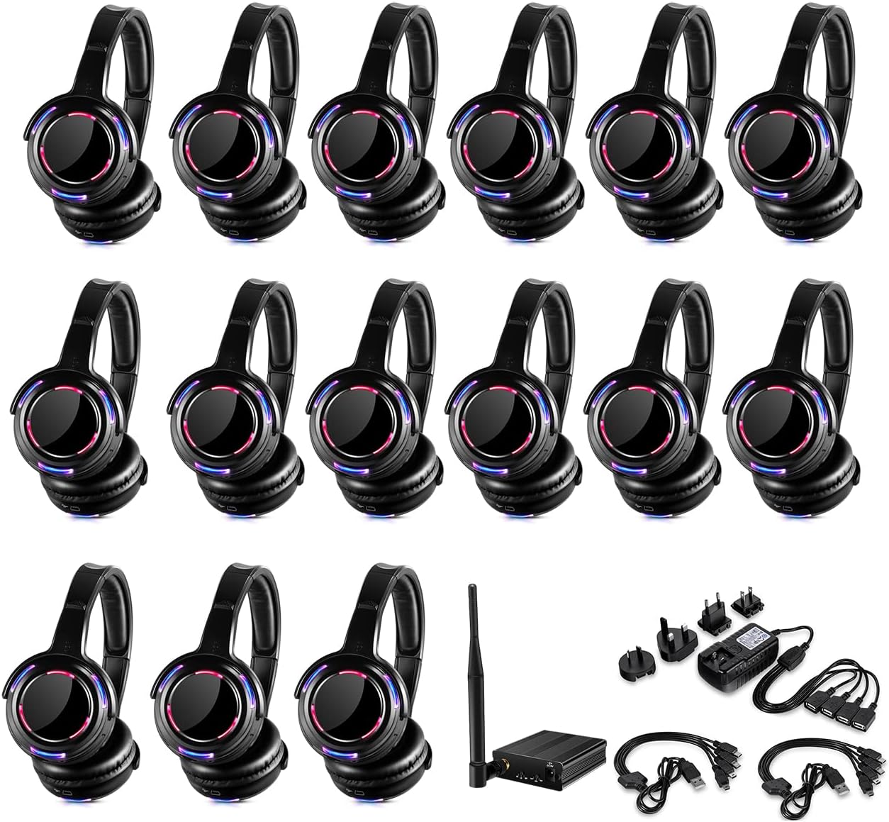 RF Silent Disco15pcs Led Wireless Headphones Bundle