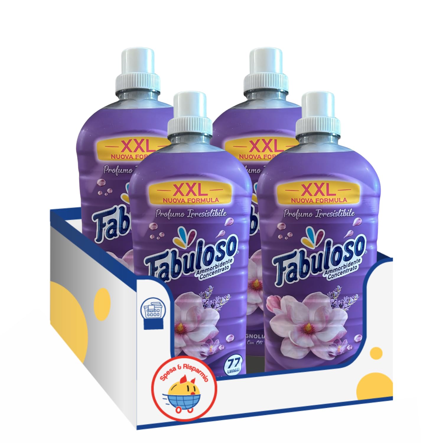 Ammorbidente Concentrato Magnolia e Lavanda XXL – 77 Lavaggi – 1.7L kit con Spugna Brandizzata SPESA & RISPARMIO Inclusa – Variazioni 4/8/12 Pezzi (4)