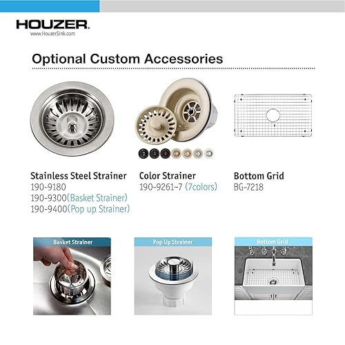 Miniatura 4 de Houzer Platus PTG-4318 WH - Fregadero de granja de la serie Fireclay de 33 pulgadas con delantal delantero de montaje inferior con cuenco individual