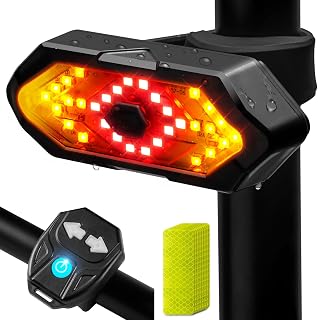 Hcikoat Bike Tail Light Turn Signals 120 Lumens USB Rechargeable - 5 Modes, Remote Control, Reflective Tape for Safe Night Cycling