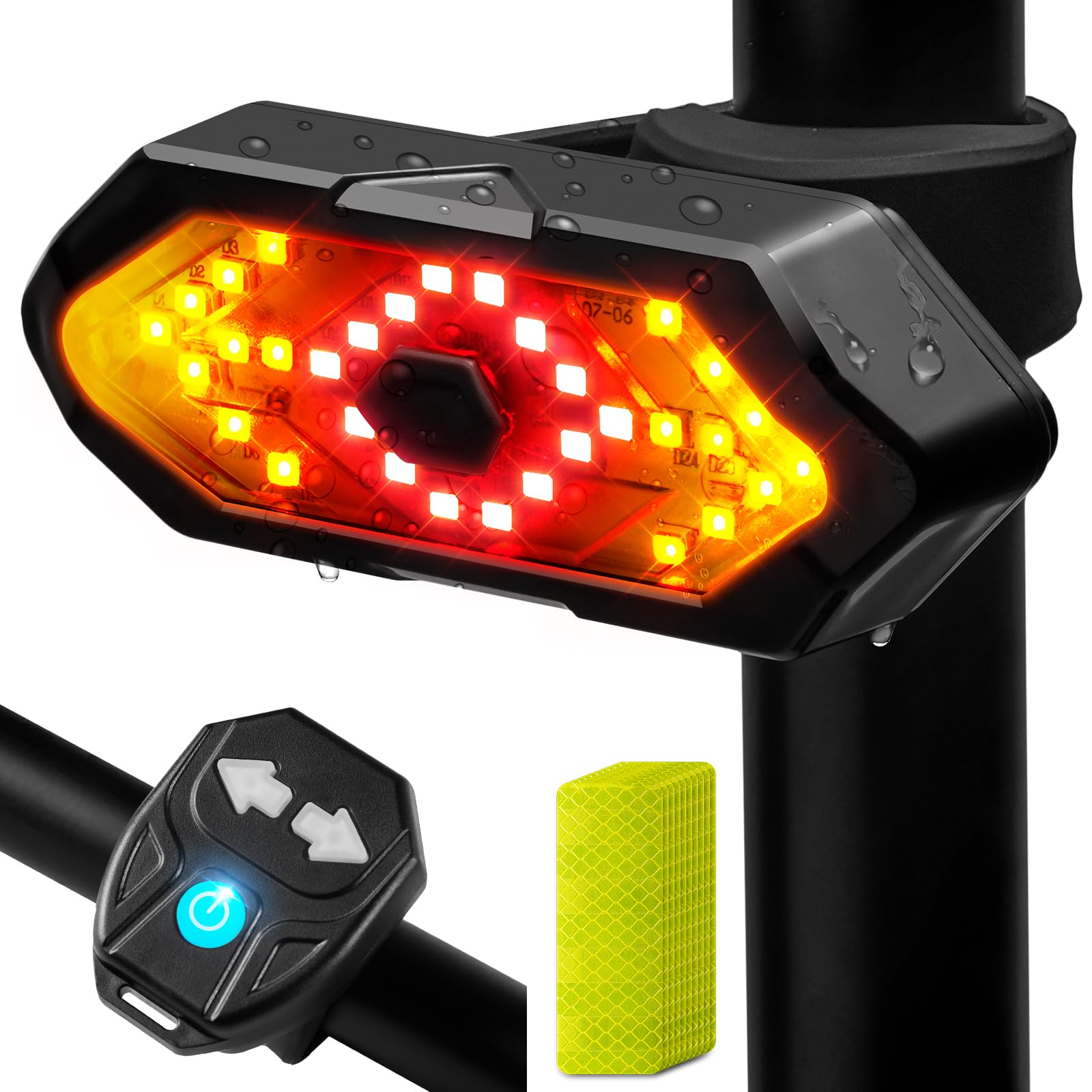 Bike Tail Light Rechargeable - Bike Turn Signals 5 Light Mode Rear Bike Light 32 LED Super Bright Bicycle Turn Signals with 10PCS Safety Reflective Tape for Night Riding Bicycle-image-21