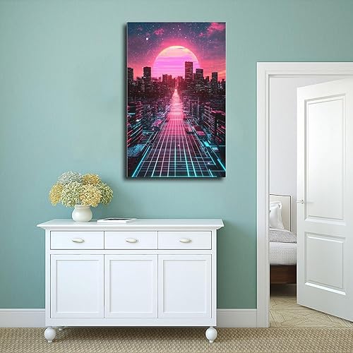 Miniatura 4 de Synthwave Vaporwave Wall Decor  Neon Pink Blue Retro Futuristic Poster Print Canvas Poster Wall Art Decor Print Picture Paintings for Living Room