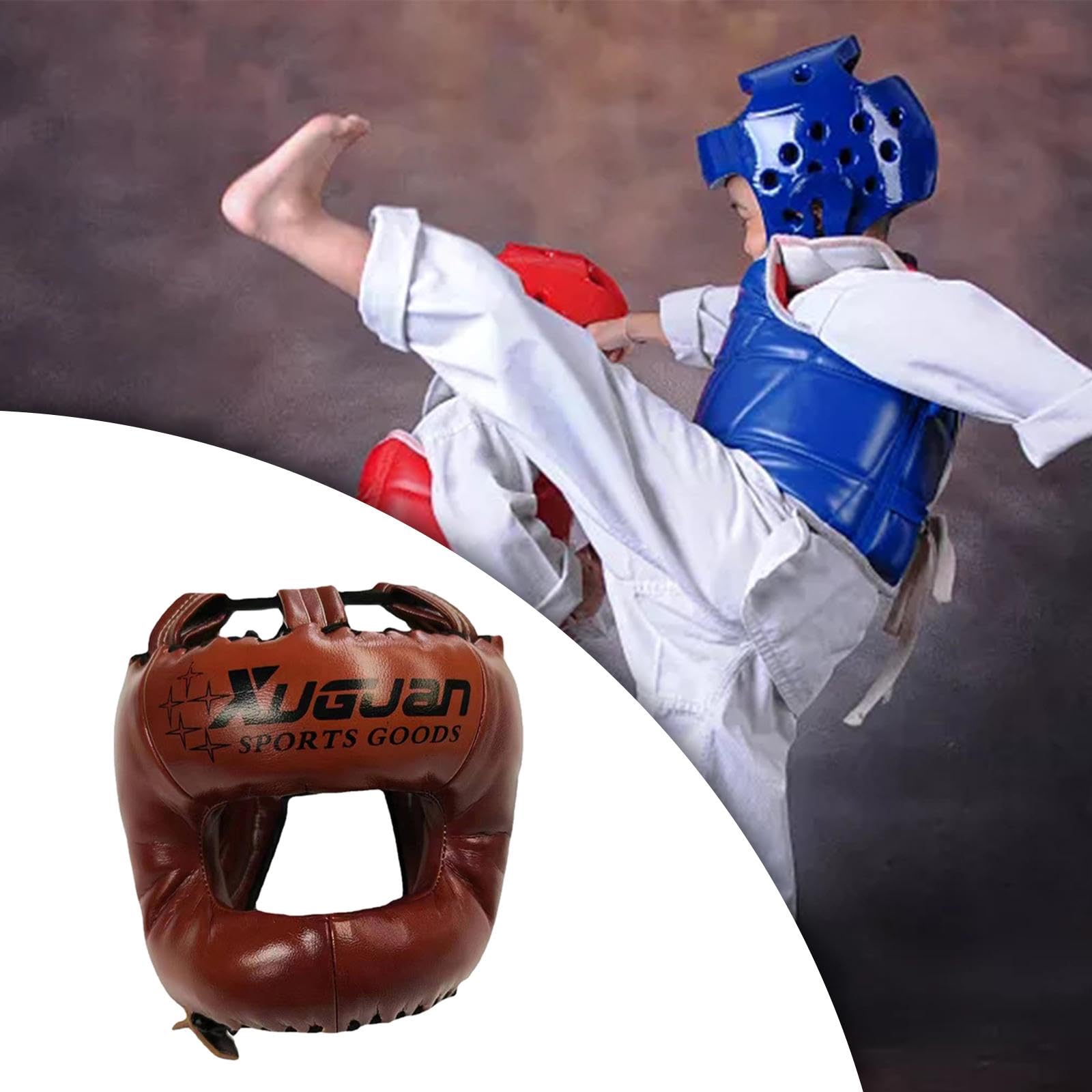 F Fityle Casco de Boxeo Profesional, Casco de Entrenamiento de Artes Marciales Mixtas, Casco de Kickboxing, Muay Thai, Grappling, Karate, Taekwondo, Casco de a, Marrón, L