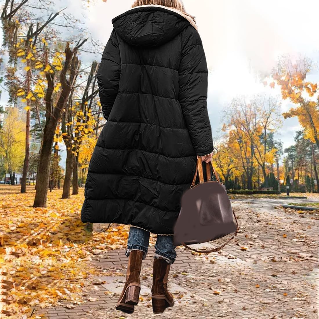 Womens Winter Coats Reversible Fleece Long Puffer Jacket Shearling Fleece Down Jackets Outerwear with Hood Fashion Clothes