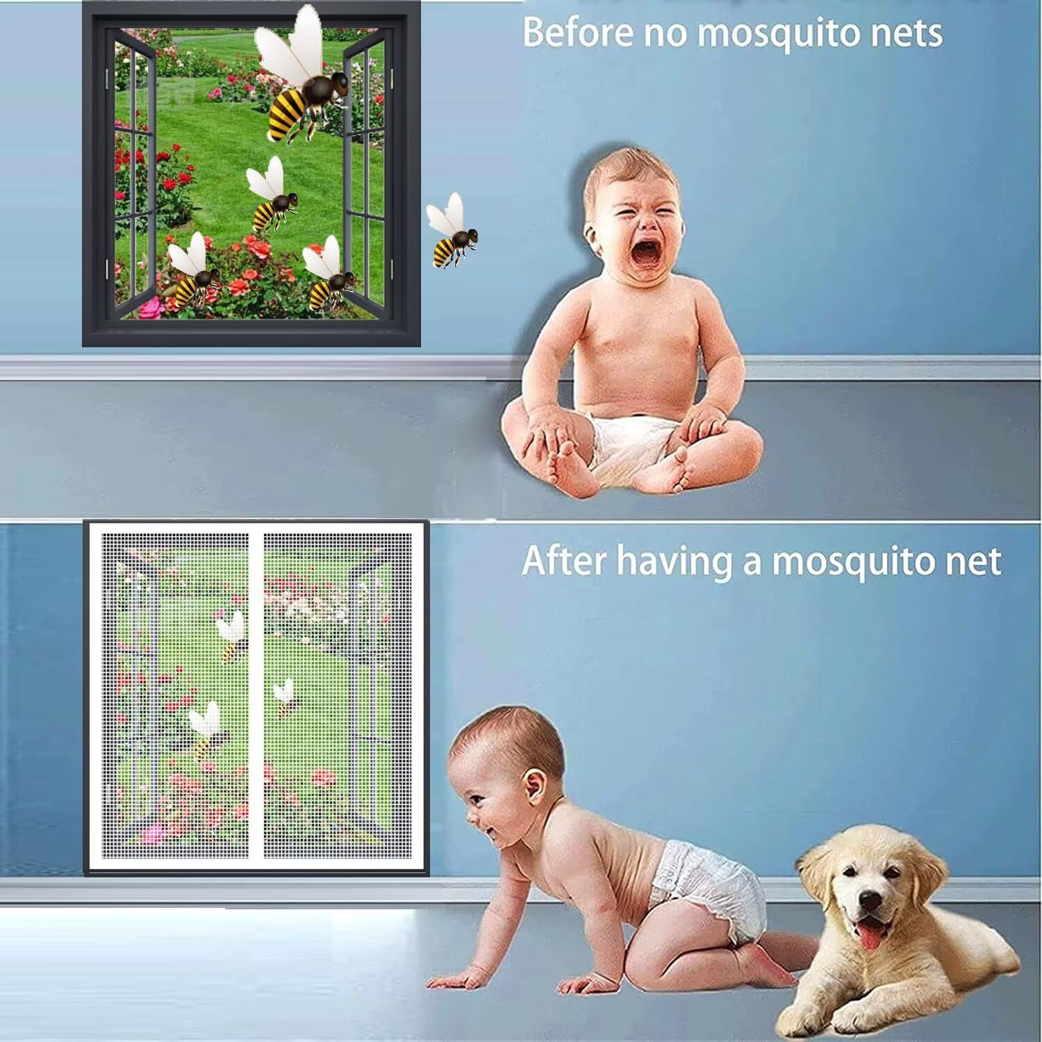 185x190cm Magnet Fliegengitter Fenster,Insektenschutz Fenster Moskitonetz,Klettband Selbstklebend Ohne Bohren für Fenster und Türen,Schwarz