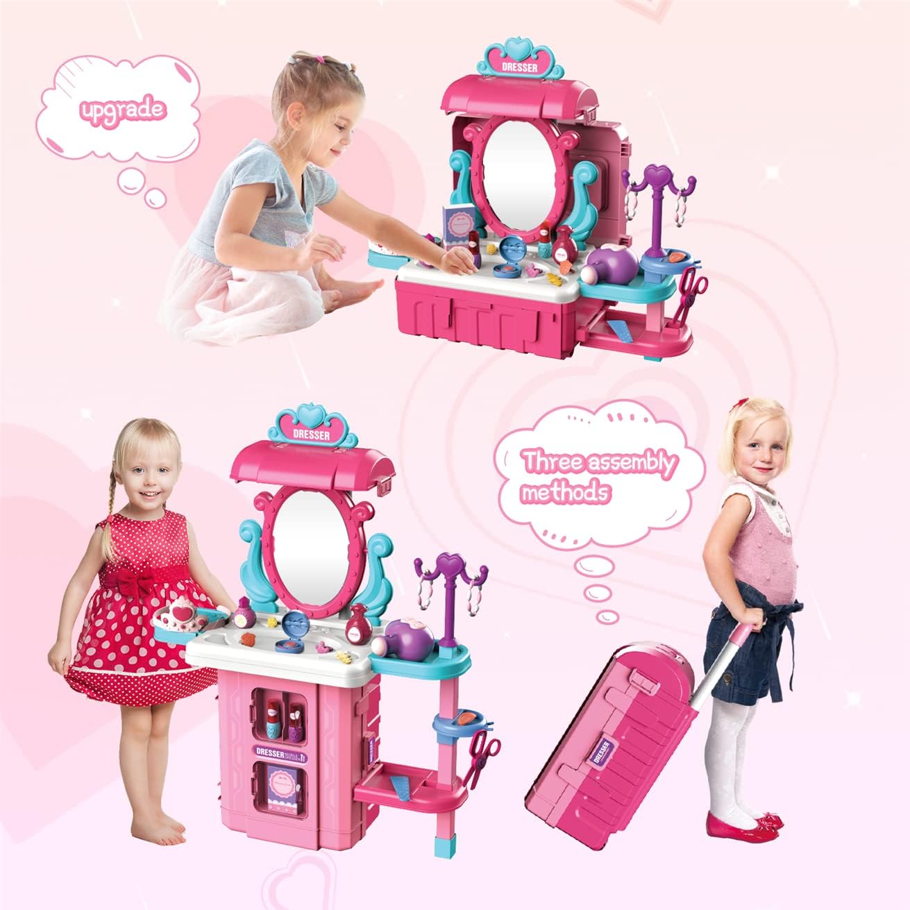 Dlordy Girls Toy Princess Makeup Vanity for Kids, Toddler Dress-up Table Toy for 3 4 5 6 Years Old Girls Boys Kids Role Play Beauty Salon Playset Gifts for Christmas Birthday Party New Year : Toys & Games