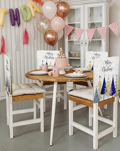 Miniatura 3 de AMZRicher Paquete de 4 fundas para respaldo de silla de árbol de Navidad azul para sillas de comedor, fundas extraíbles lavables para silla de