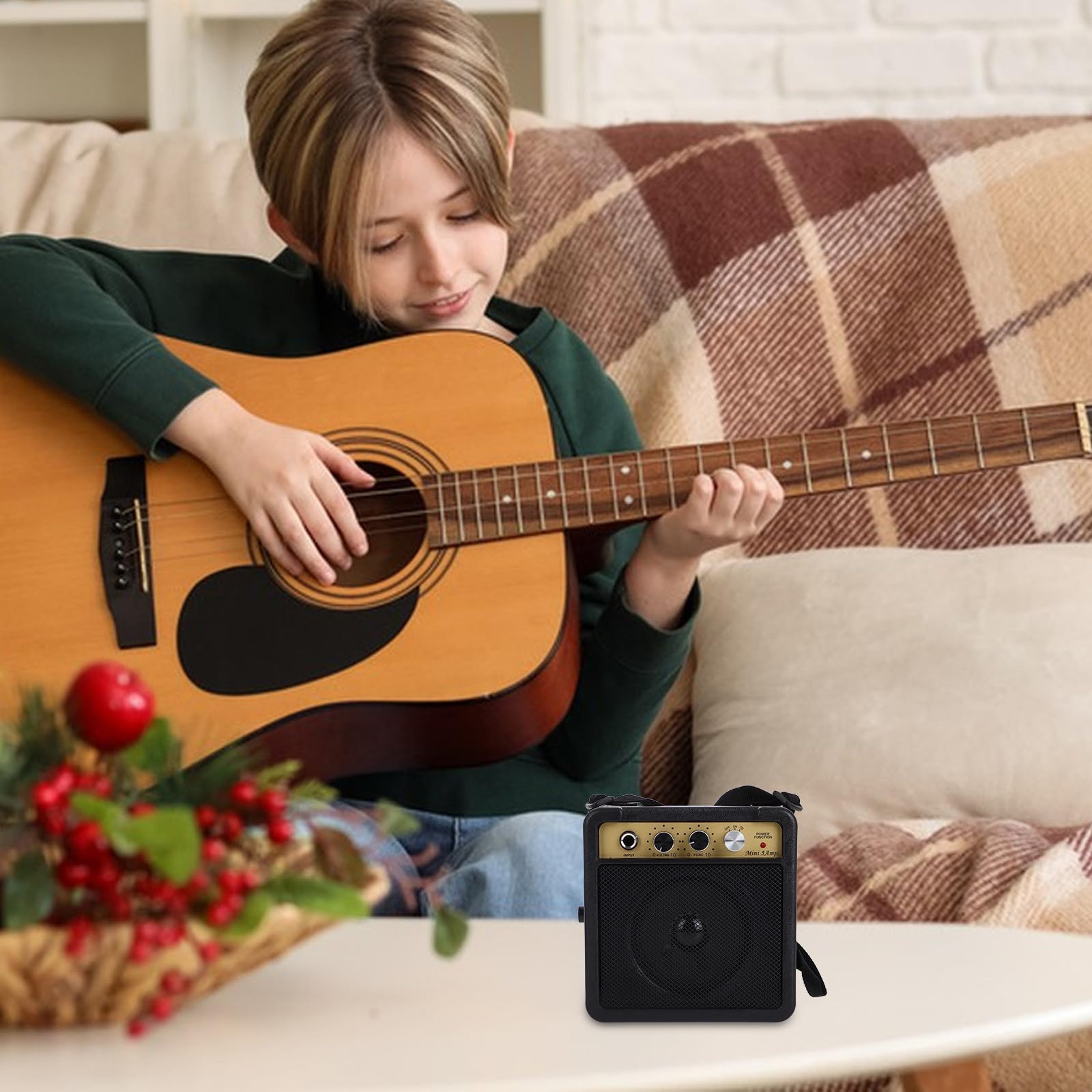 Abaodam Mini amplificatore per chitarra elettrica, piccolo amplificatore per basso da 5 W, amplificatore portatile per chitarra con effetti sonori integrati, in plastica e metallo, compatto per