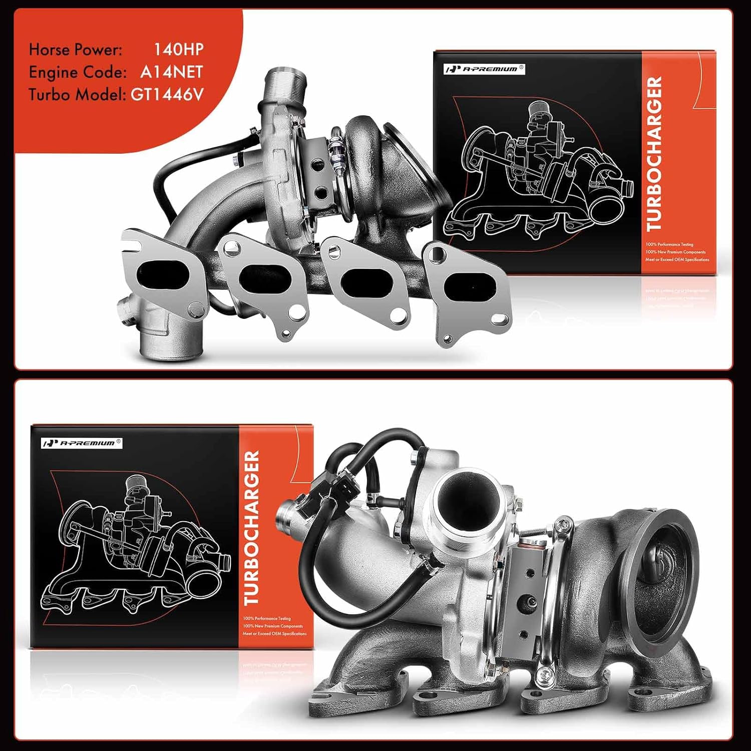 A-Premium Complete Turbocharger and Oil Feed Line Kit Compatible with Chevy & Buick Models - Cruze 2011-2015, Cruze Limited 2016, Sonic 2012-2020, Encore, Trax 2013-2021, 1.4L - # 55565353,25198546