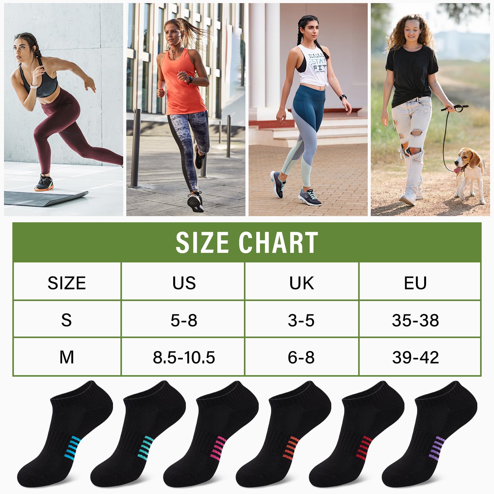 Bamboo Trainer Socks Womens 6 Pairs, Breathable Cushioned Ladies Ankle Socks, Anti Blister Short Athletic Sports Running Sock, Low Cut Summer Walking Sock — view 7