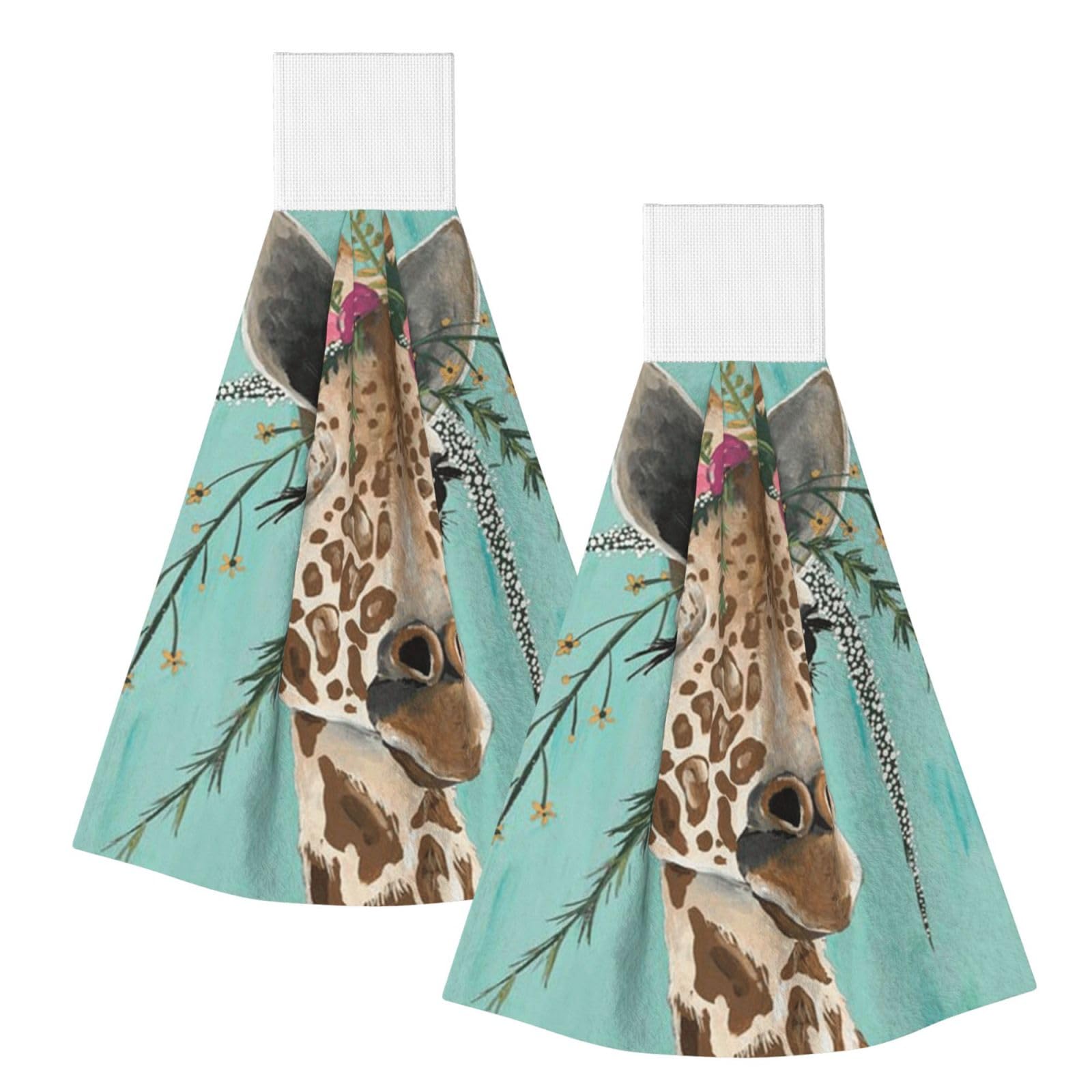 DOPKLNA Giraffe With Floral, 2 Pcs Hanging Coral Fiber Hand Towels for Bathroom, Absorbent Kitchen Towels