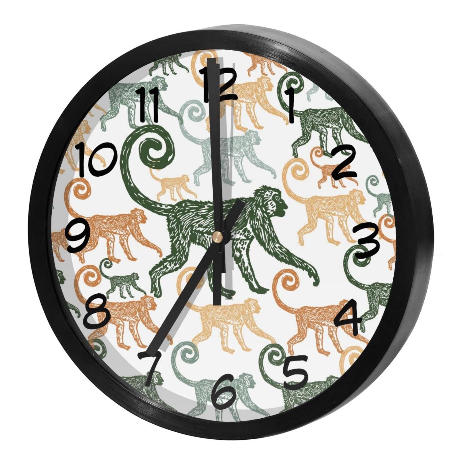 Horloge murale ronde à quartz Singe de la jungle tropicale sans tic-tac pour maison