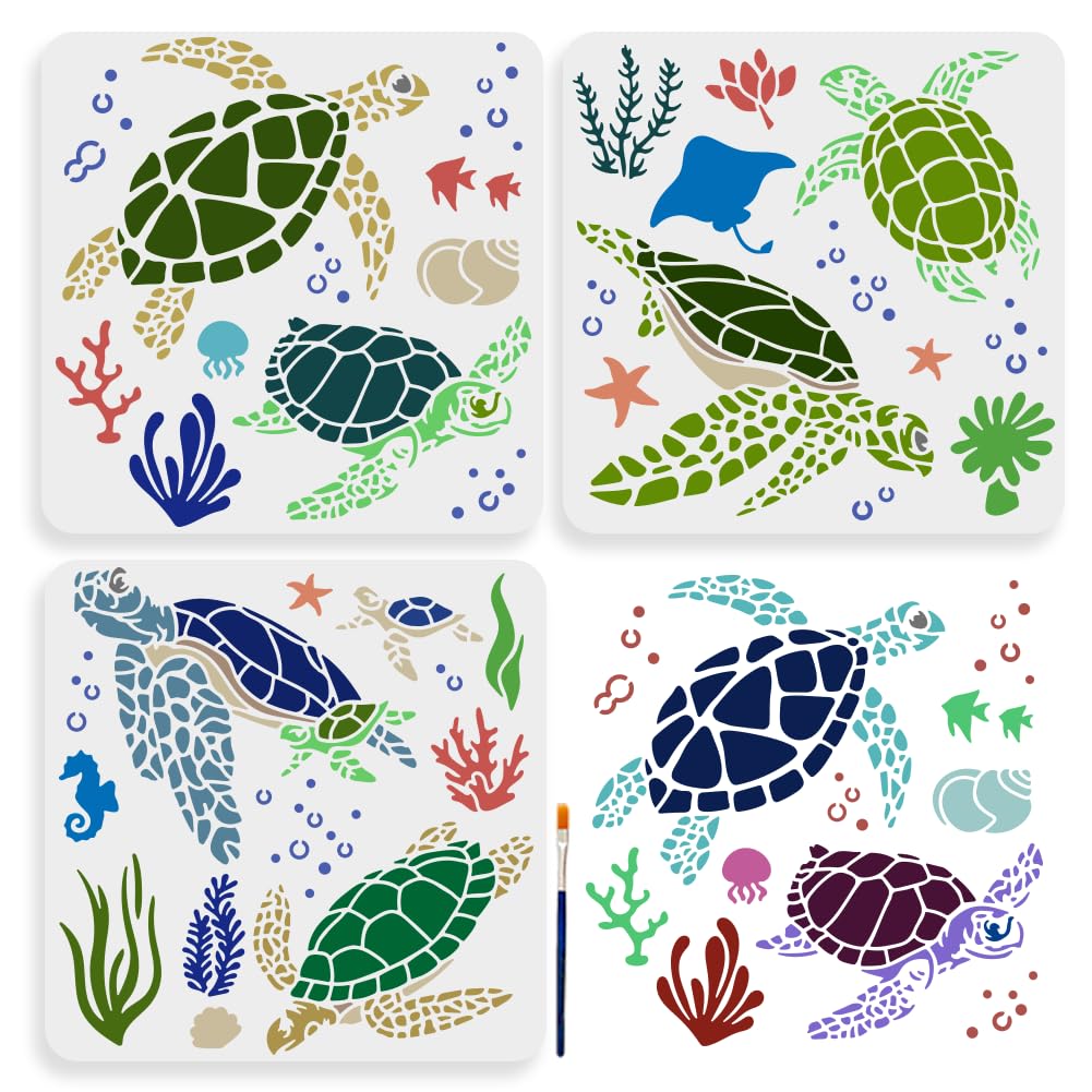 Pochoir tortue de mer MAYJOYDIY 30x30cm pour peinture murale et bois
