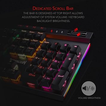 Redragon K580 VATA RGB LED Backlit Mechanical Gaming Keyboard with Macro Key & Dedicated Media Control, Hot Swappable Socket Onboard Macro Recording Brown