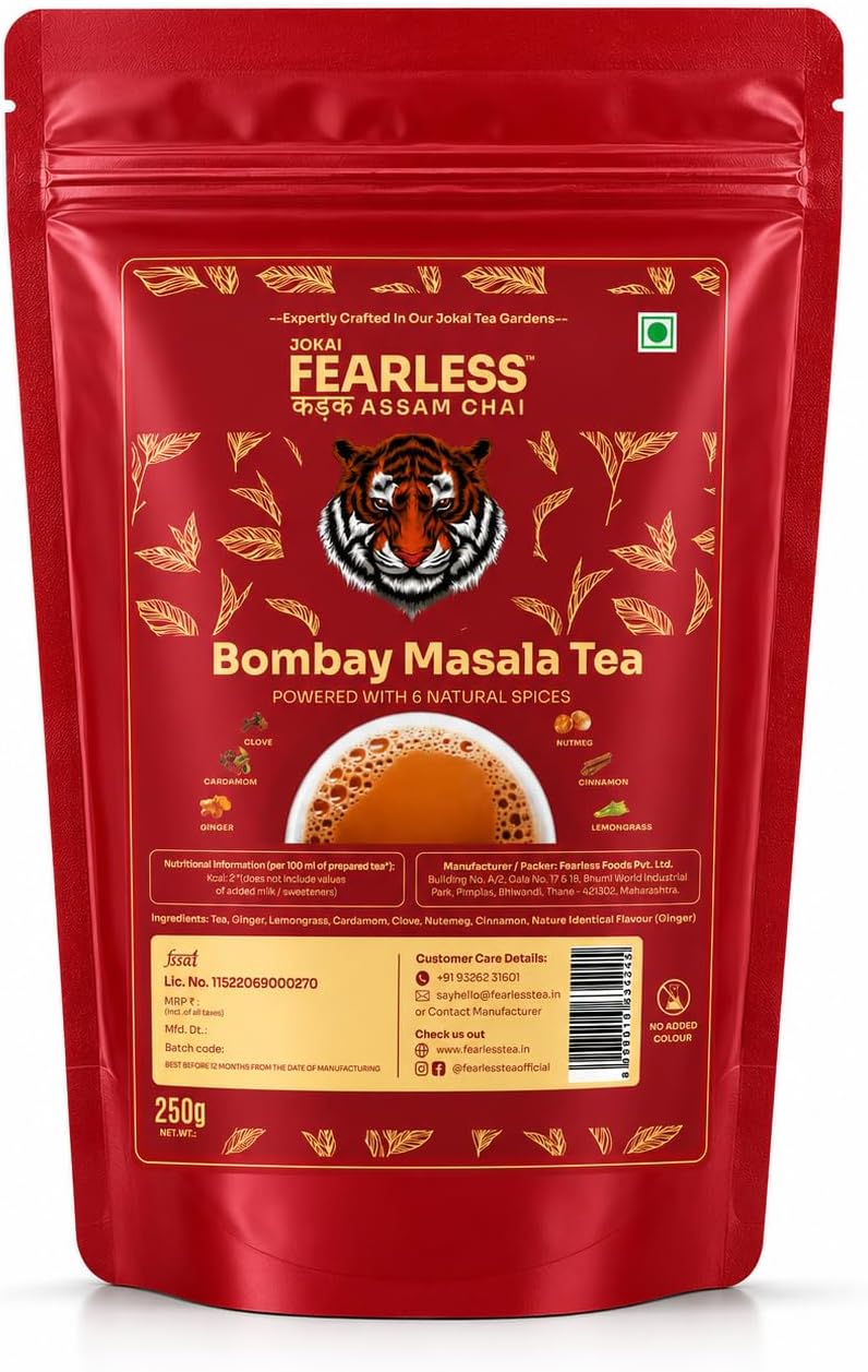Tea Bombay Masala CTC Chai, 250g | Kadak Masala Chai Patti with 6 Immunity Boosting Spices Like Ginger, Cardamom, Lemongrass | Natural Tea Leaf & Loose Leaves From Assam