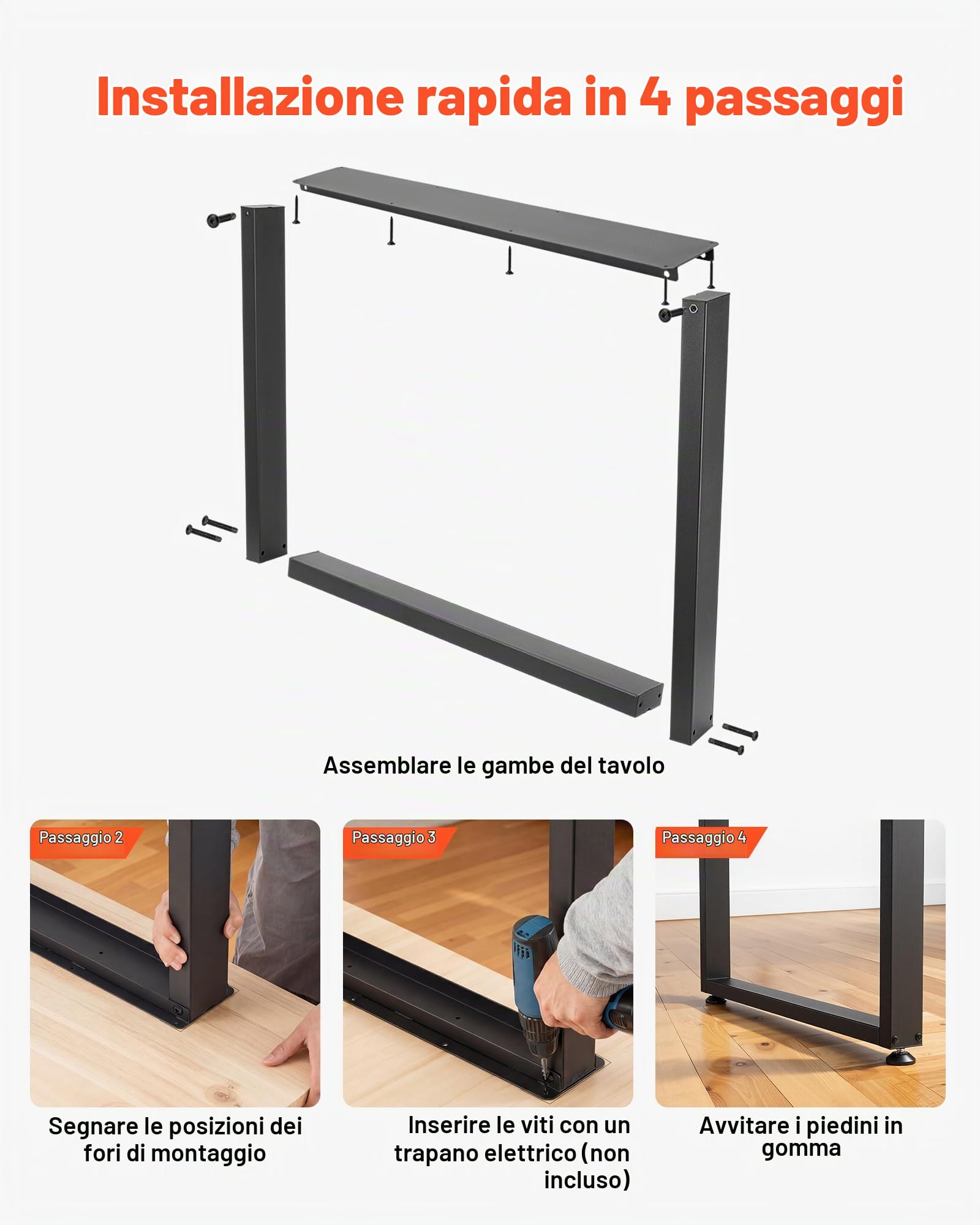 VEVOR Gambe per Tavolo in Acciaio, Gambe per Scrivania Smontabili, Design Modulare, Struttura Quadrata Stabile, Facile da Montare, Carico Max. 1000 kg, per Tavoli da Caffè, 75 x 90 cm, 2 Pezzi, Nero