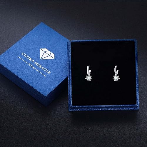 Miniatura 7 de Sun Flower Earrings 925 Sterling Silver Opal FlowerLeaf Hoop Charm Hoop Huggie Synthetic Opal Dangle Drop Earrings Jewelry Gifts for Women