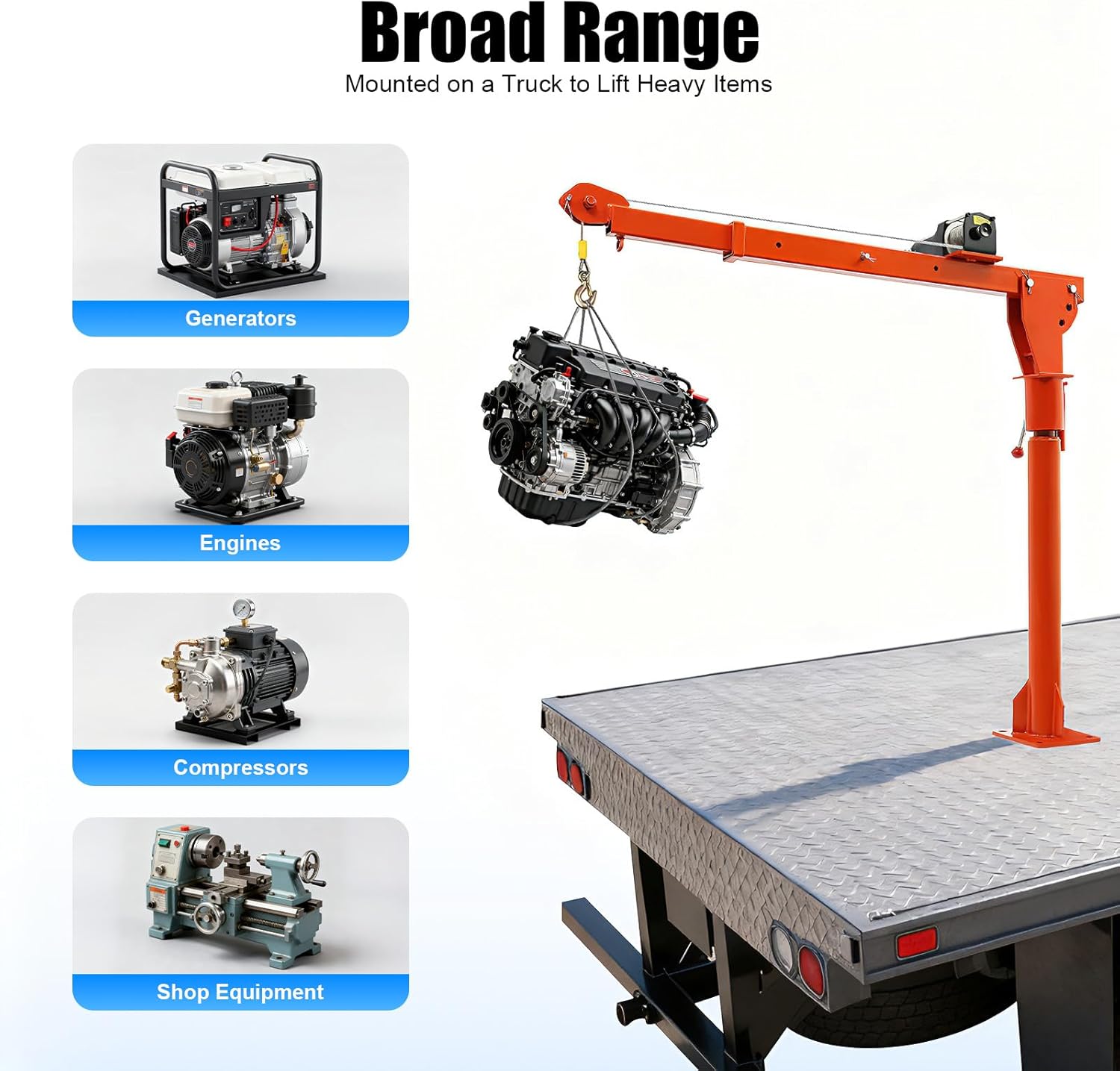 Truck-Mounted Crane Hoist, 1100LB Truck-Mounted Crane with 12V 3500LB Electric Winch, Heavy Duty Pickup Truck Jib Cranes, Adjustable Truck-Mounted Crane for Construction Industry