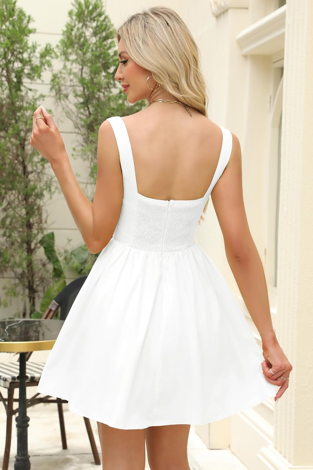 Women's Square Neck Mini Dress Sexy Sleeveless Flare Dress Adjustable Straps A-Line Graduation Short Party Club Dresses - Image 3