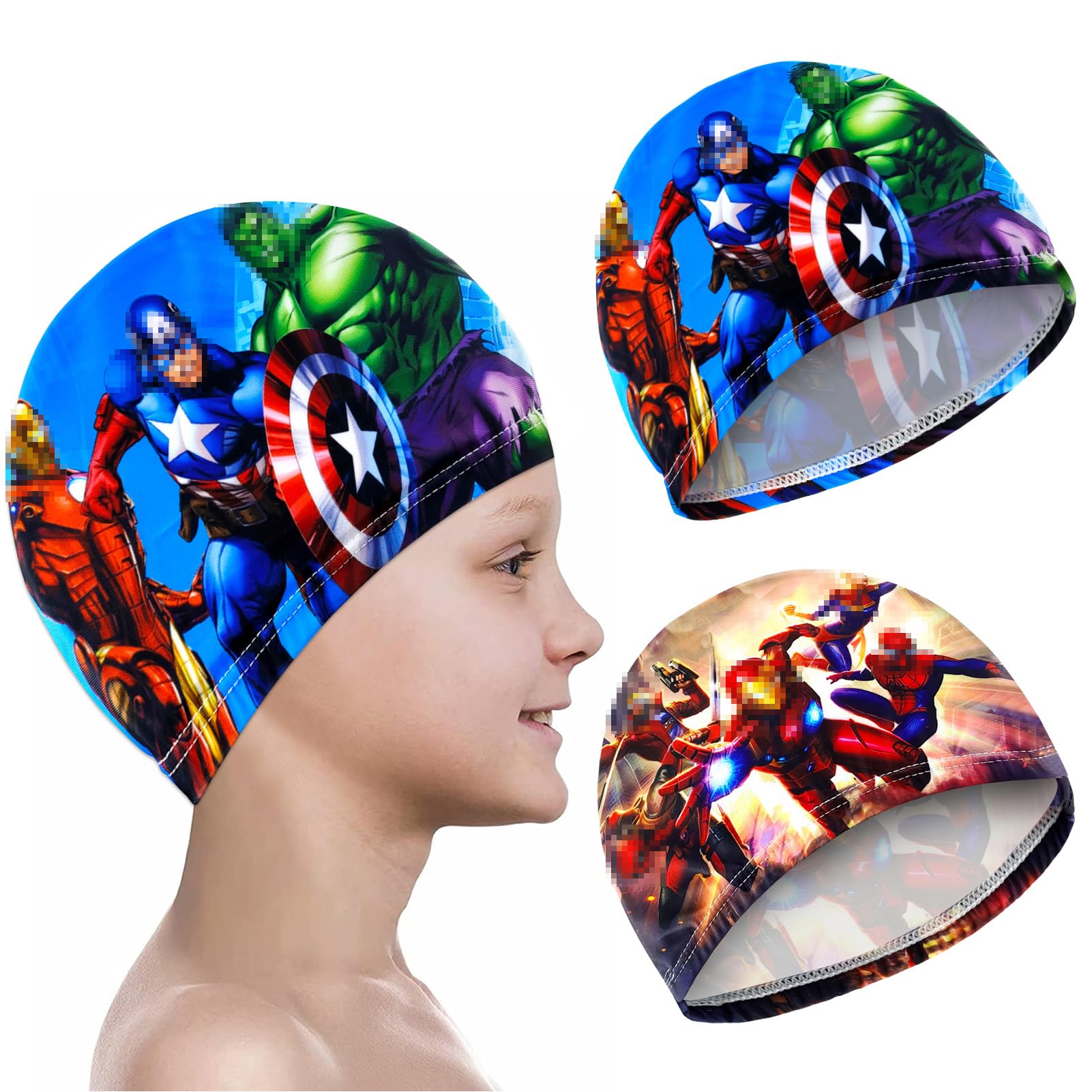 OASHRAJ Gorro de Natación de Niños 2 Piezas, 3-8 Años Gorro Piscina Niña, Gorro de Natación de Poliéster Elástico, para Cabello Largo y Corto