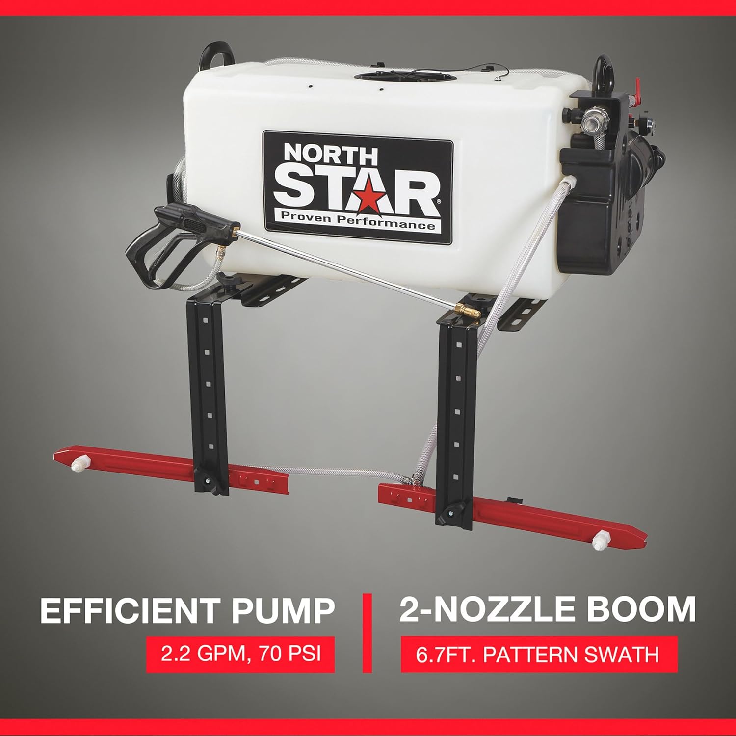 NorthStar ATV Broadcast and Spot Sprayer with 2-Nozzle Boom, 26 Gallon, 2.2 GPM, 12V, 70 PSI, NSQ Series On-Demand Pump, 6.7 Ft Spray Pattern, for Lawn, Farm, Pasture and Acreage