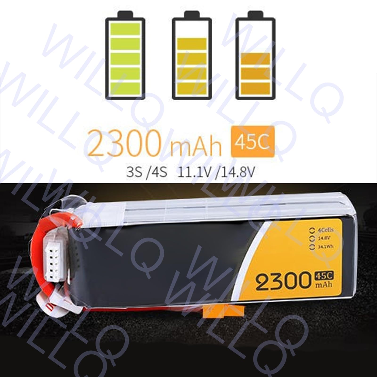 Batteria LiPo da 2300 mAh 3S 11,1 V/4S 14,8 V 45C con connettore XT60 per droni FPV, quadricotteri, elicotteri, Aerei, Auto, Camion, Barche e Altri Modelli RC.