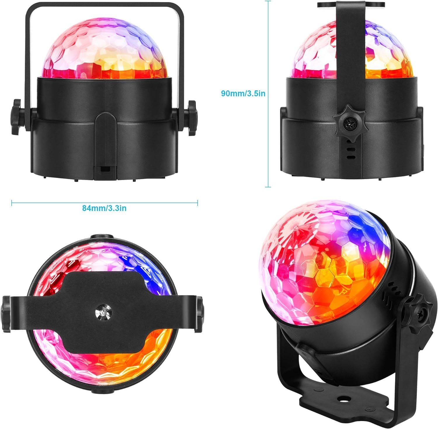 HWWR Disco Ball Light, Sound Activated RGB DJ Lights, Rotating Stage Strobe Lamps with Wireless Remote for Room Decor