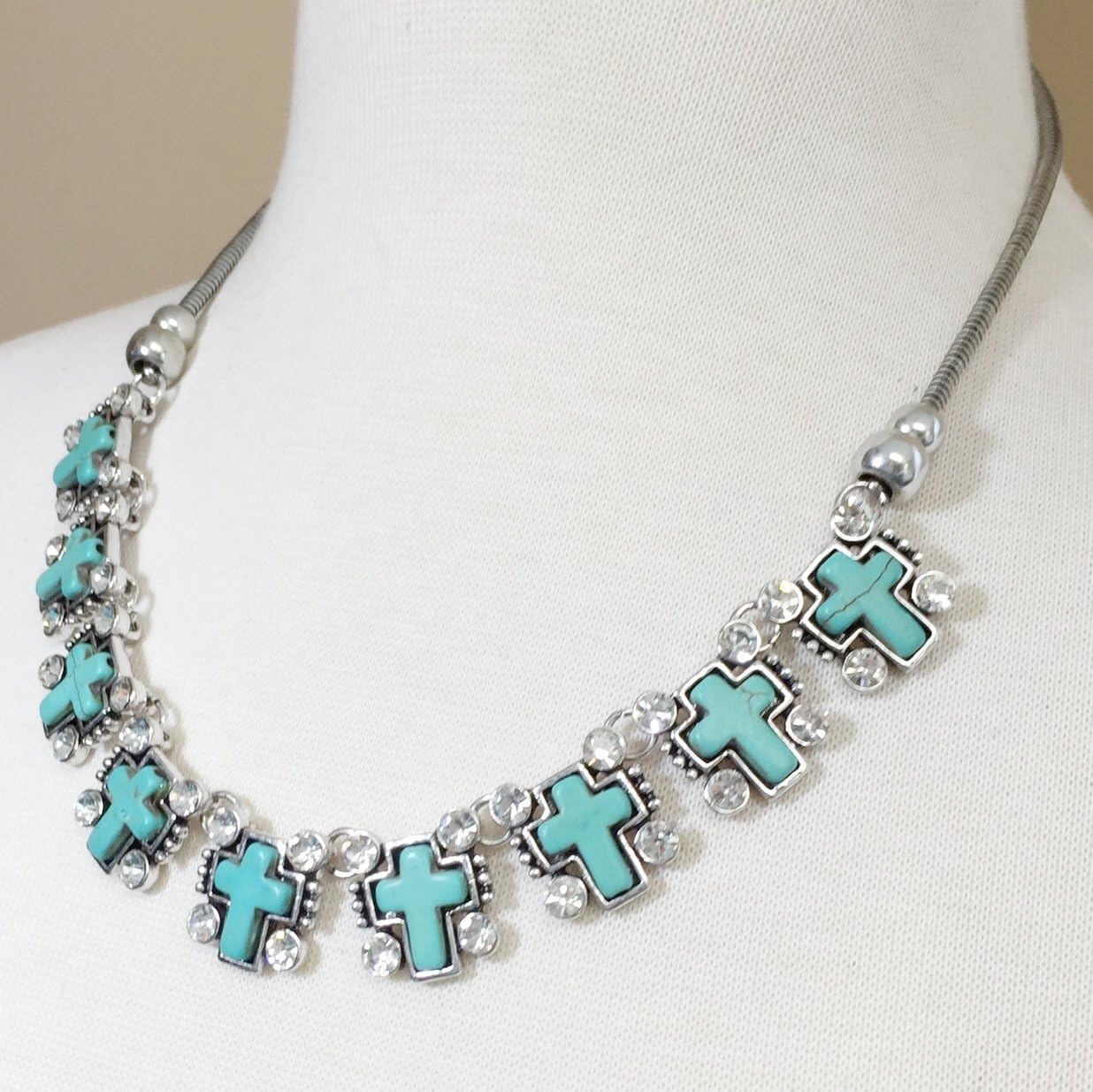 Gypsy Jewels 9 Cross Silver Tone Western Southwestern Look Necklace & Dangle Earring Set