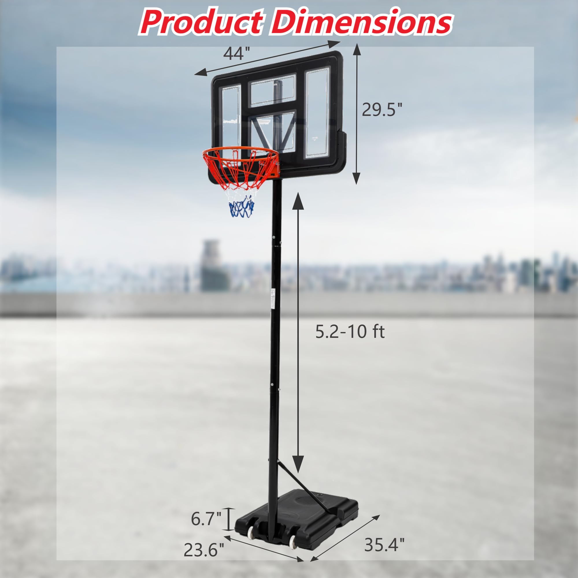 Garvee Aro de baloncesto portátil ajustable – Sistema de manivela continua de 5.5 a 10 pies – Tablero de 47 pulgadas inastillable – Portería al aire libre con ruedas para adultos y niños – Perfecto