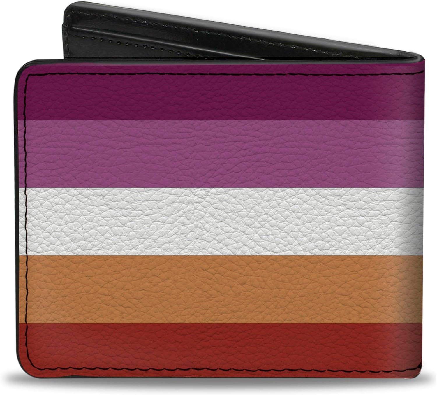 Buckle-Down Wallet, Bifold, Flag Lesbian Five Stripe Oranges White Pinks, Vegan Leather