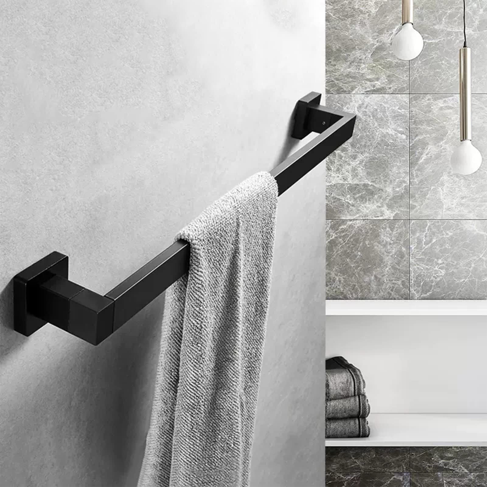 Barra para Toallas de baño, riel de baño de Pared, Soporte para paños de Cocina, Aluminio Grueso, instalación con Taladro, 40 cm, 50 cm, 60 cm, 80 cm, 100 cm, Negro (tamaño: 50 cm)