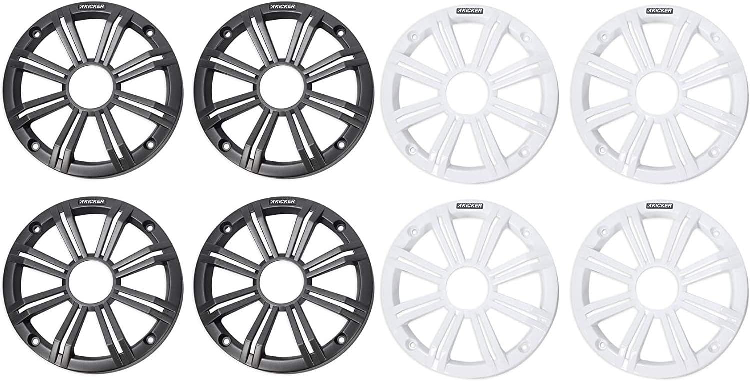 Kicker 45KM654 6.5 Inch Marine Coaxial Boat Speakers with Black and White Grilles, 4-Ohm, 195 Max Watts (4 Pack)
