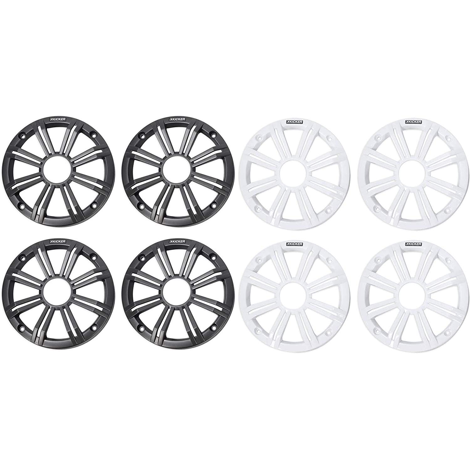 Kicker 45KM654 6.5 Inch Marine Coaxial Boat Speakers with Black and White Grilles, 4-Ohm, 195 Max Watts (4 Pack)