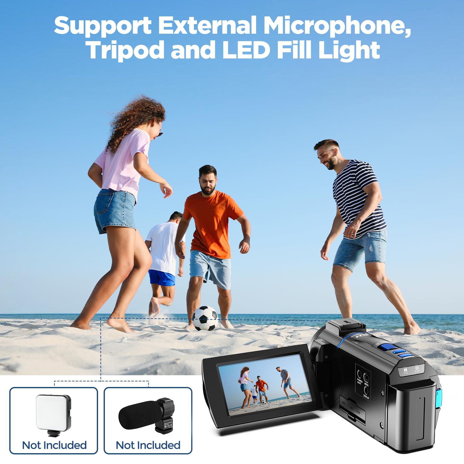 Camcorder 5K 48MP Videocamera YouTube Vlogging, Visione Notturna Webcam, zoom digitale 16X, Schermo Tattile 3" 270°, Camera Vlog con con scheda SD da 32 GB, luce di riempimento, telecomando, Batteria