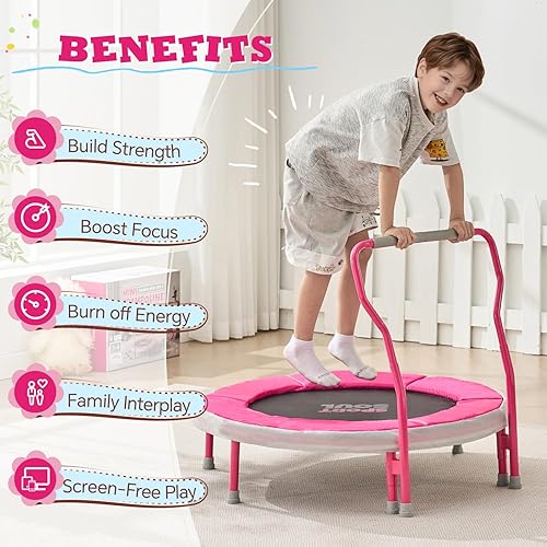 Miniatura 6 de SPORTSOUL Mini trampolín para niños de 3 a 6 años con barra de mango de espuma súper segura, trampolín de 3 pies para interiores y exteriores con