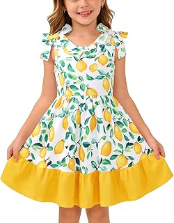 Toddler Girls Summer Dress Bow-Tie Straps V Neck Party Dresses Cute Floral Printed Sleeveless Beach Sundress