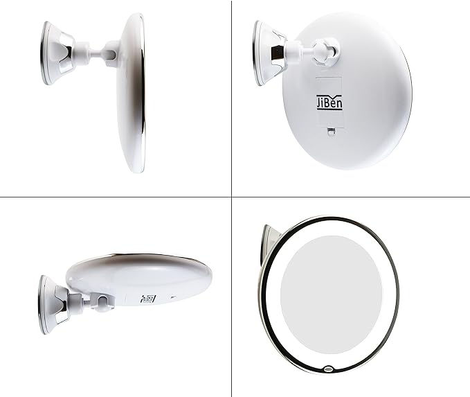 Espejo de Maquillaje con Luz LED JiBen 10X Aumento, Ventosa y Brazo Ajustable miniatura 2