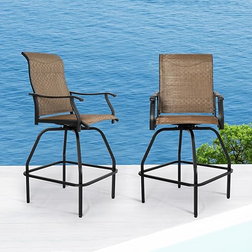 Miniatura 51 de LEVELEVE Juego de 2 taburetes de bar giratorios para patio, muebles de textileno para exteriores, estabilidad para todo tipo de clima
