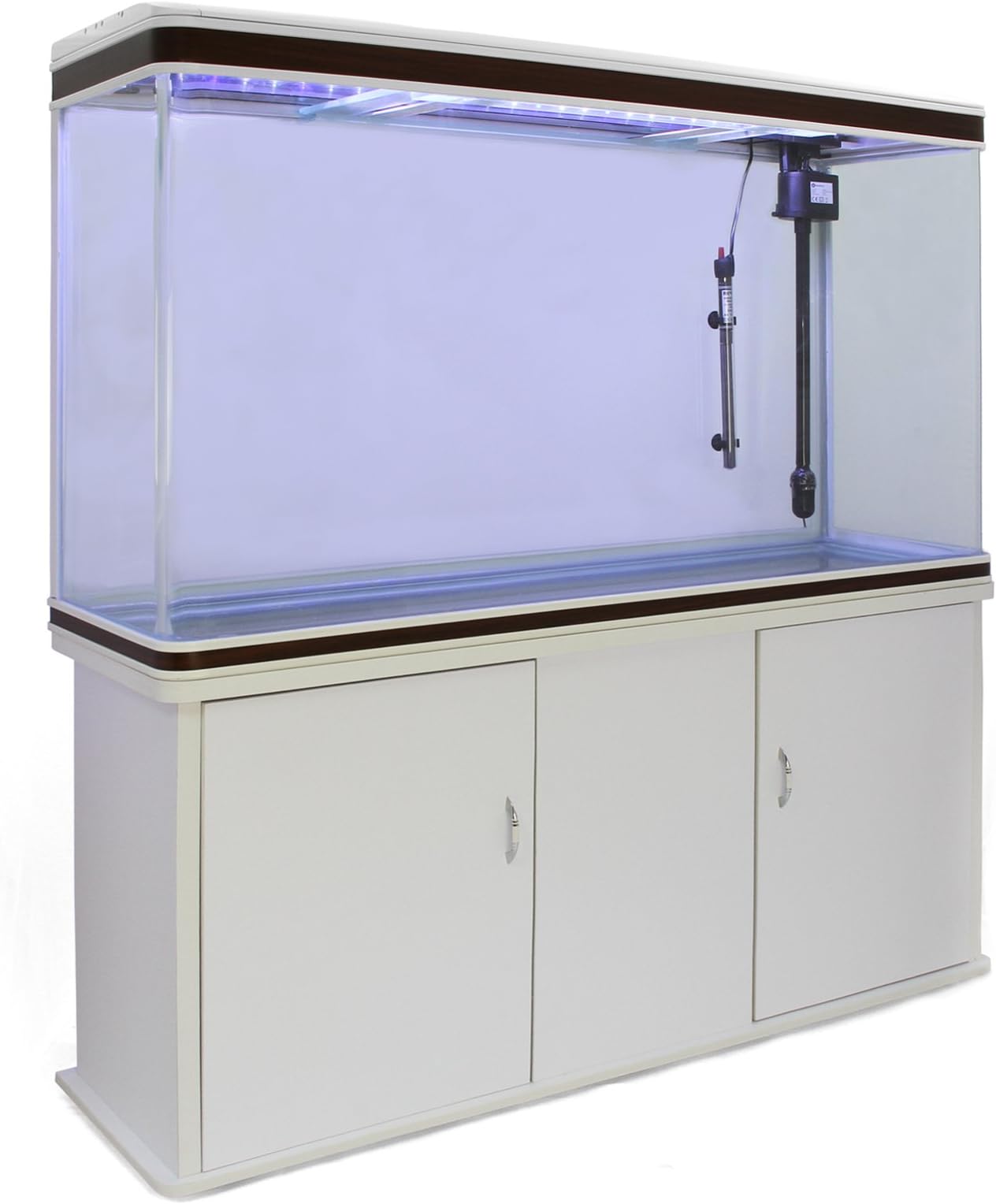 MonsterShop Large Fish Tank White 4ft 300L 65 Gal Aquarium Marine Tropical Saltwater Freshwater. White Cabinet Storage Stand. Complete Starter Kit, Filter, Air Pump, Heater, LED Light…