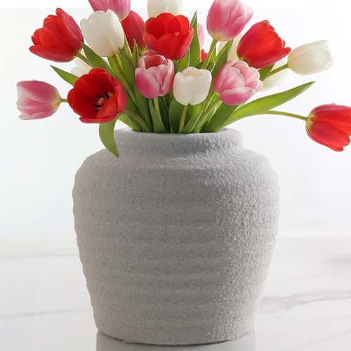 Lvases Rough Textured White Wabi Sabi Rustic Handmade Ceramic Decor Vase | Vintage textured pottery jar for farmhouse home decor, table centerpiece for dried pampas grass living room shelf display