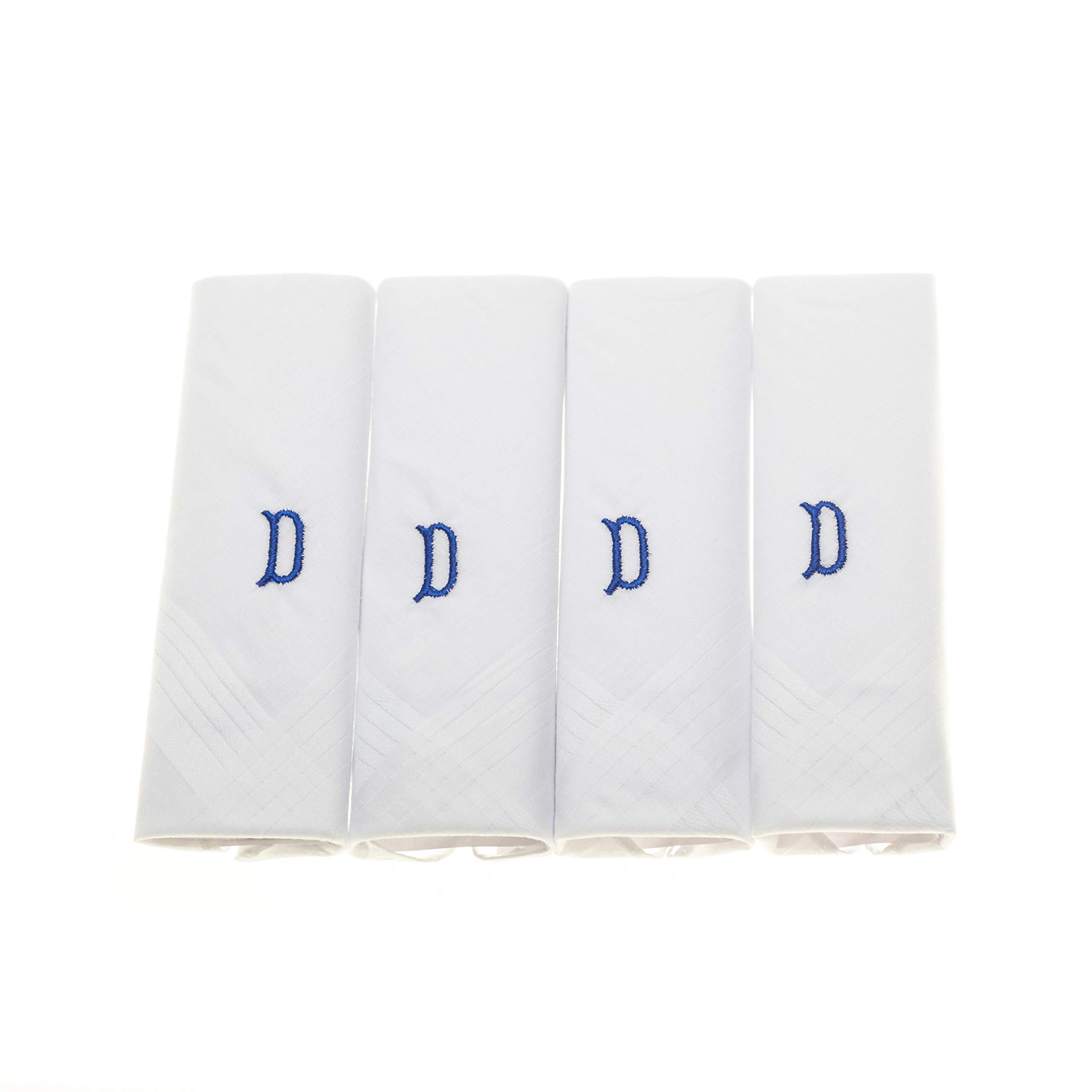 Surf the Shop Mens Initial Handkerchiefs 100% Cotton Cellophane 4 Pack Hankies Letter Silver (4 Pack, Letter D)