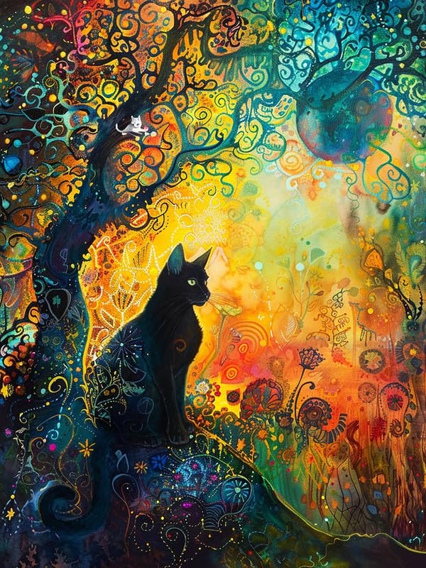 VAIIEYO Diamond Art Painting Cat, Diamond Art Kits for Adults Animal, Paint with Round Full Drill Crystal Rhinestone Diamonds Gem Art for Home Wall Decoration Gift 12X16 Inch-323