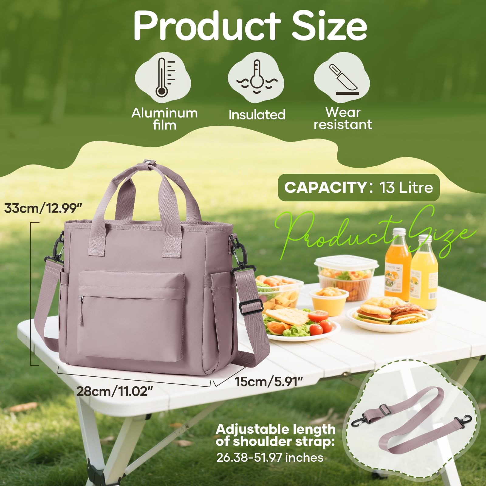 HPLQQ Borsa Termica Porta Pranzo, Borsa Frigo Pranzo per Alimenti Mantenere Caldo o Freddo Lunch Bag per Donna Ufficio, Viaggio, Picnic, Campeggio,A2-Rosa Viola