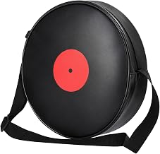 Reginary Vinyl Record Crossbody Bag, 80s Novelty Purse for Music Lovers | Vintage Round Design with Black & Red Retro Styling, PU Leather with Adjustable Shoulder Strap, Vinyl Collectors Gift