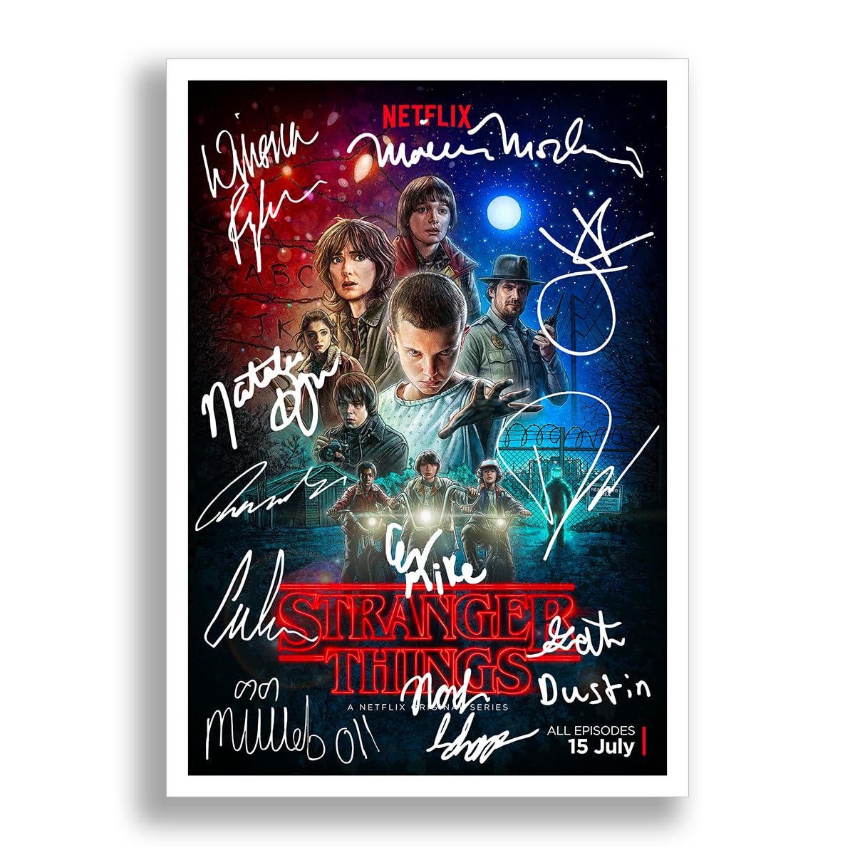 Mounted Gifts Trading Strange Hawkins Thing Cast Signed Autograph A4 Poster Photo Print Photograph Artwork Wall Art Picture TV Show Series Season Gift (Season 1, A4 Print (Unframed)) โ image 1