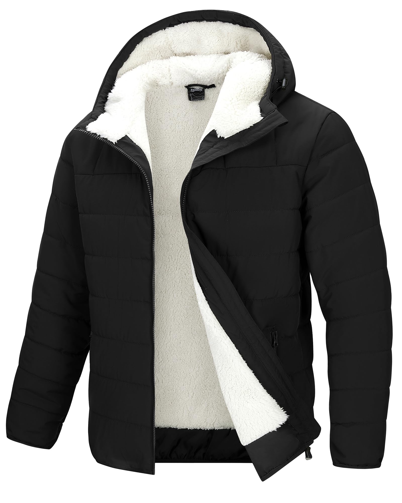 33,000ft Chaqueta de forro polar para hombre, chaqueta acolchada ligera, chaqueta cálida con capucha, cortavientos, tiempo libre, chaqueta de entretiempo, impermeable, forrada de forro polar, chaqueta